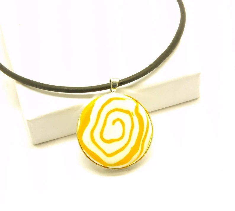 Kette Leder Cabochon Polymer Clay farbig bunt retro Muster nach Wahl