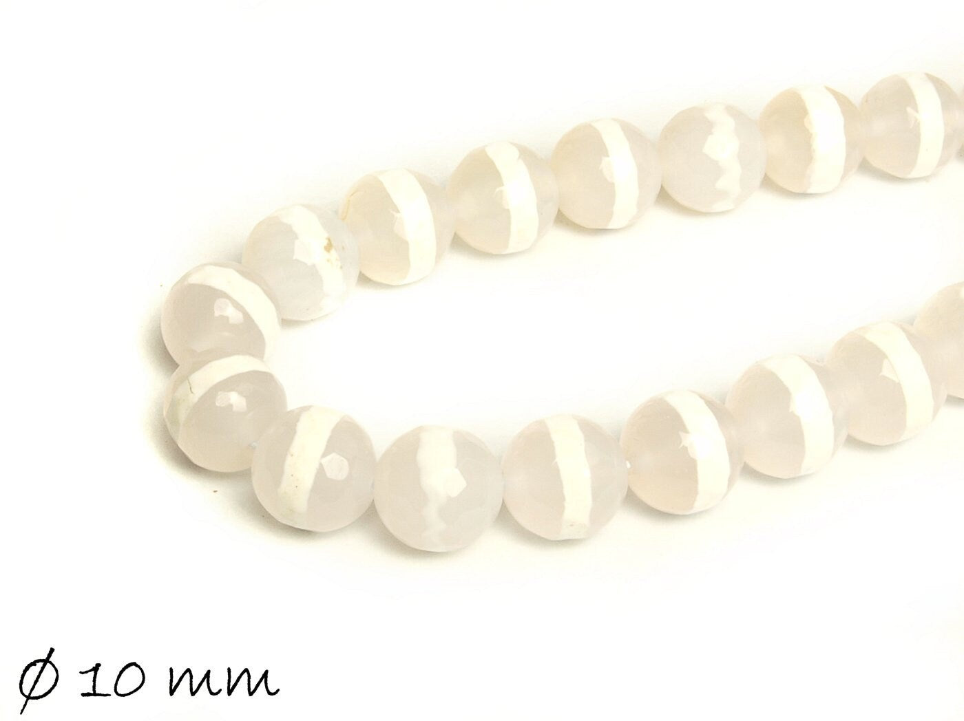 10 Stück hellbraun-weiß gestreifte Achatperlen, facettiert, Ø 10 mm