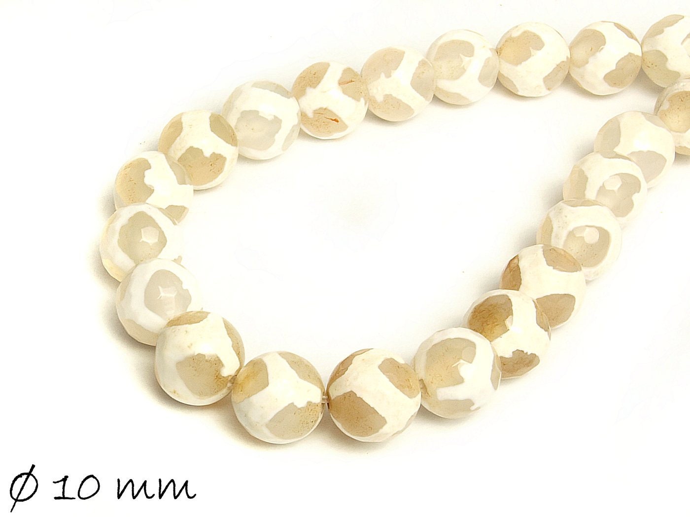 10 Stück hellbraun-weiß gestreifte Achatperlen, facettiert, 10 mm