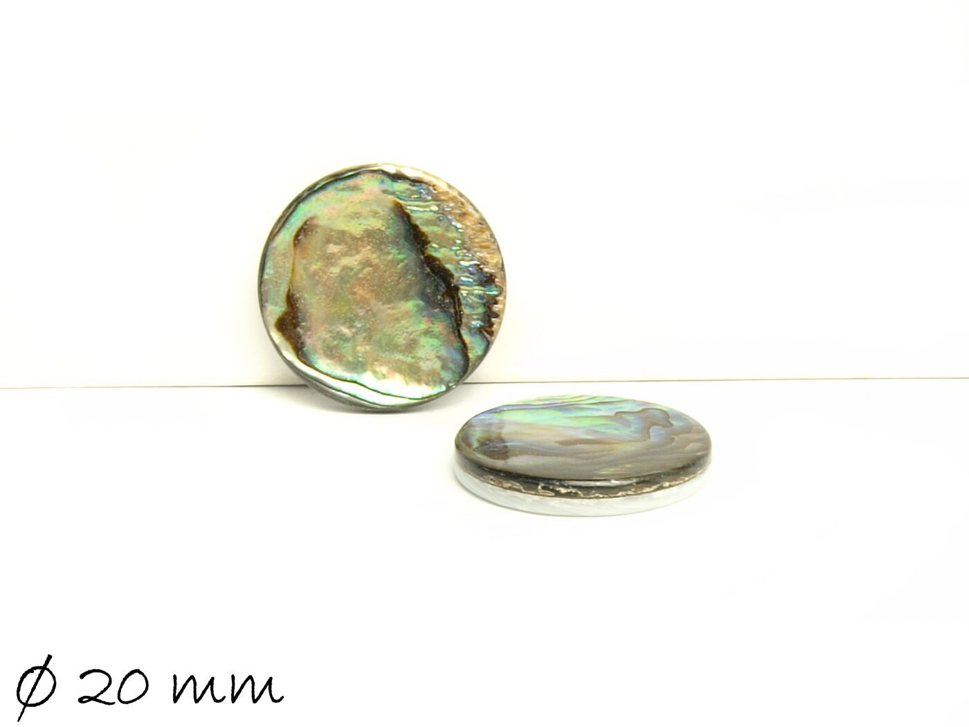 2 Stück Cabochons, Abalonen Perlmutt, 20 mm, blau, bunt