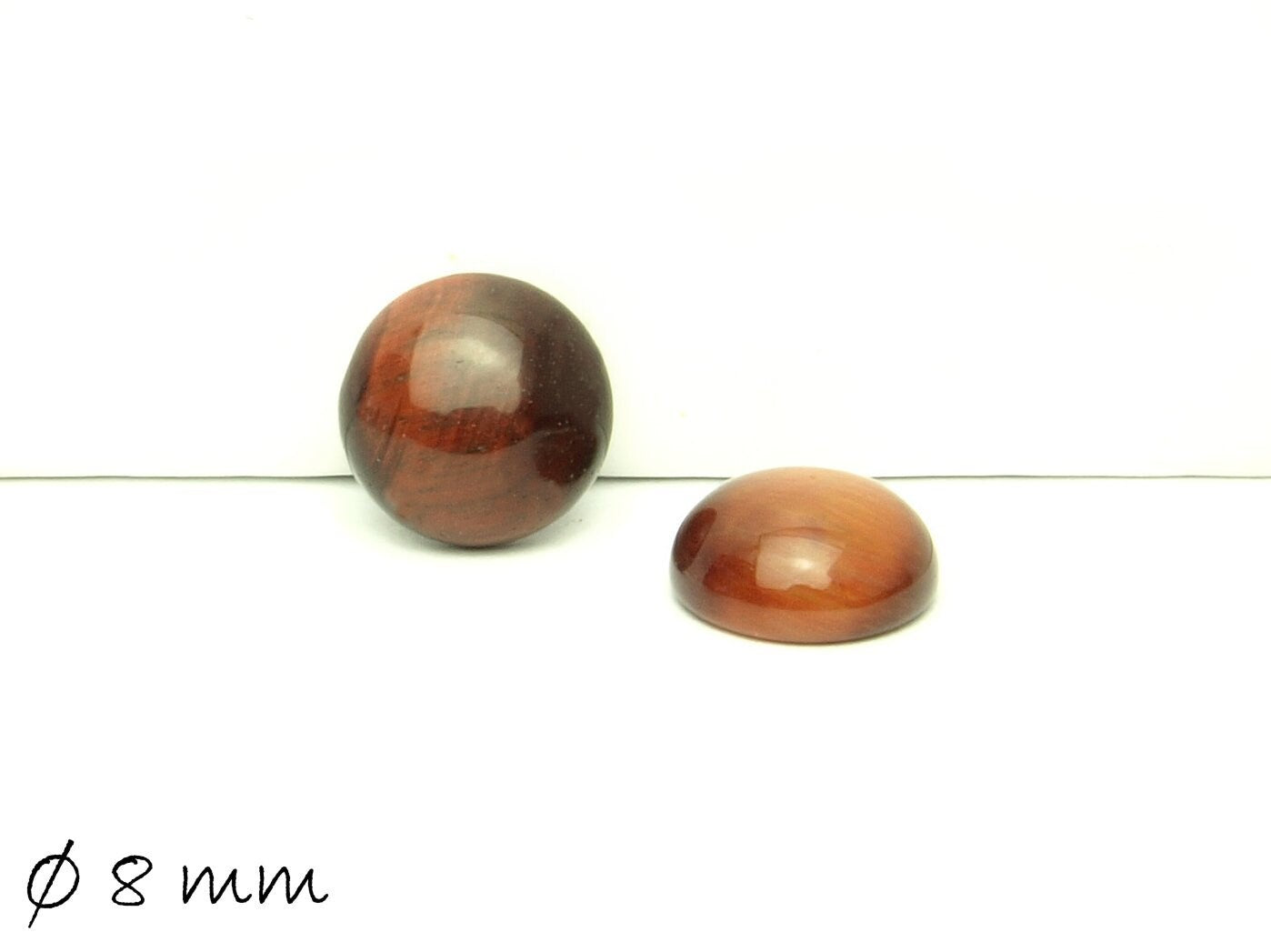 2 Stück Edelstein Cabochons, roter Tigerauge, Ø 8 mm