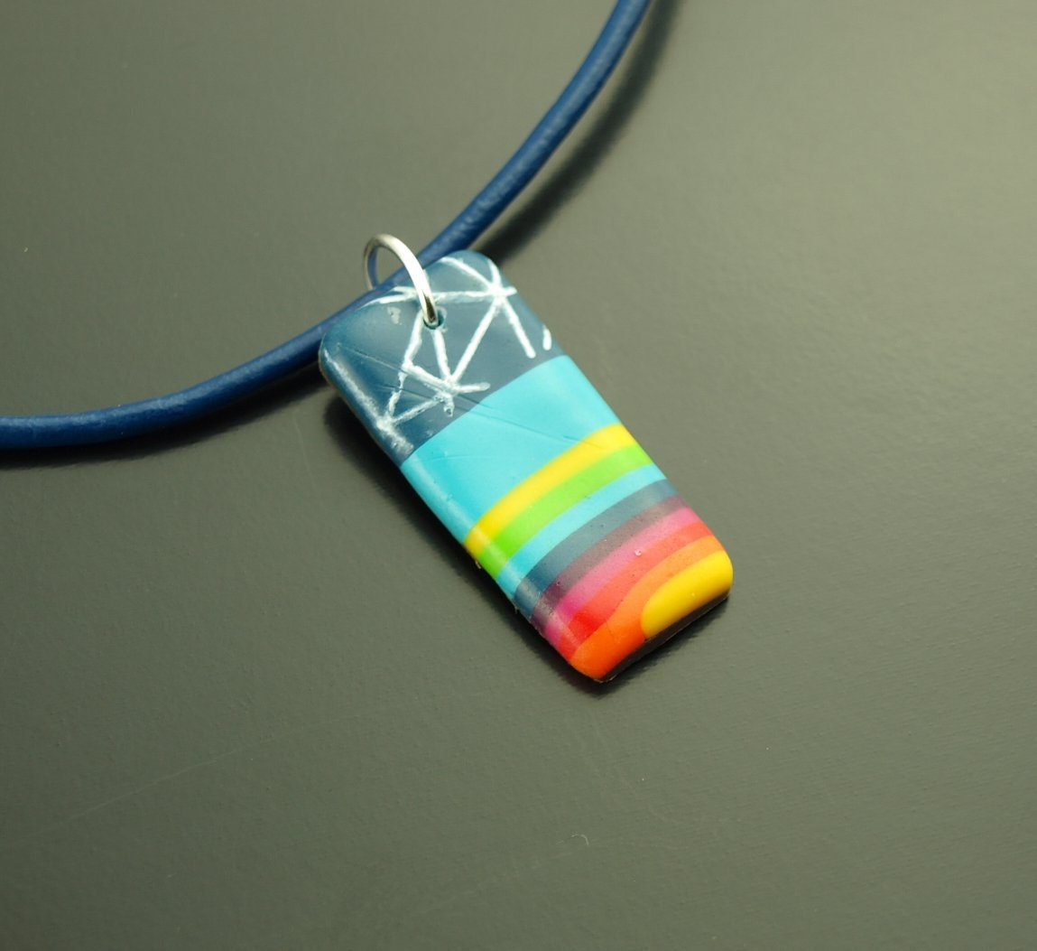 Surferkette Leder Rechteck Polymer Clay Streifen bunt Linien retro Lederkette Muster nach Wahl