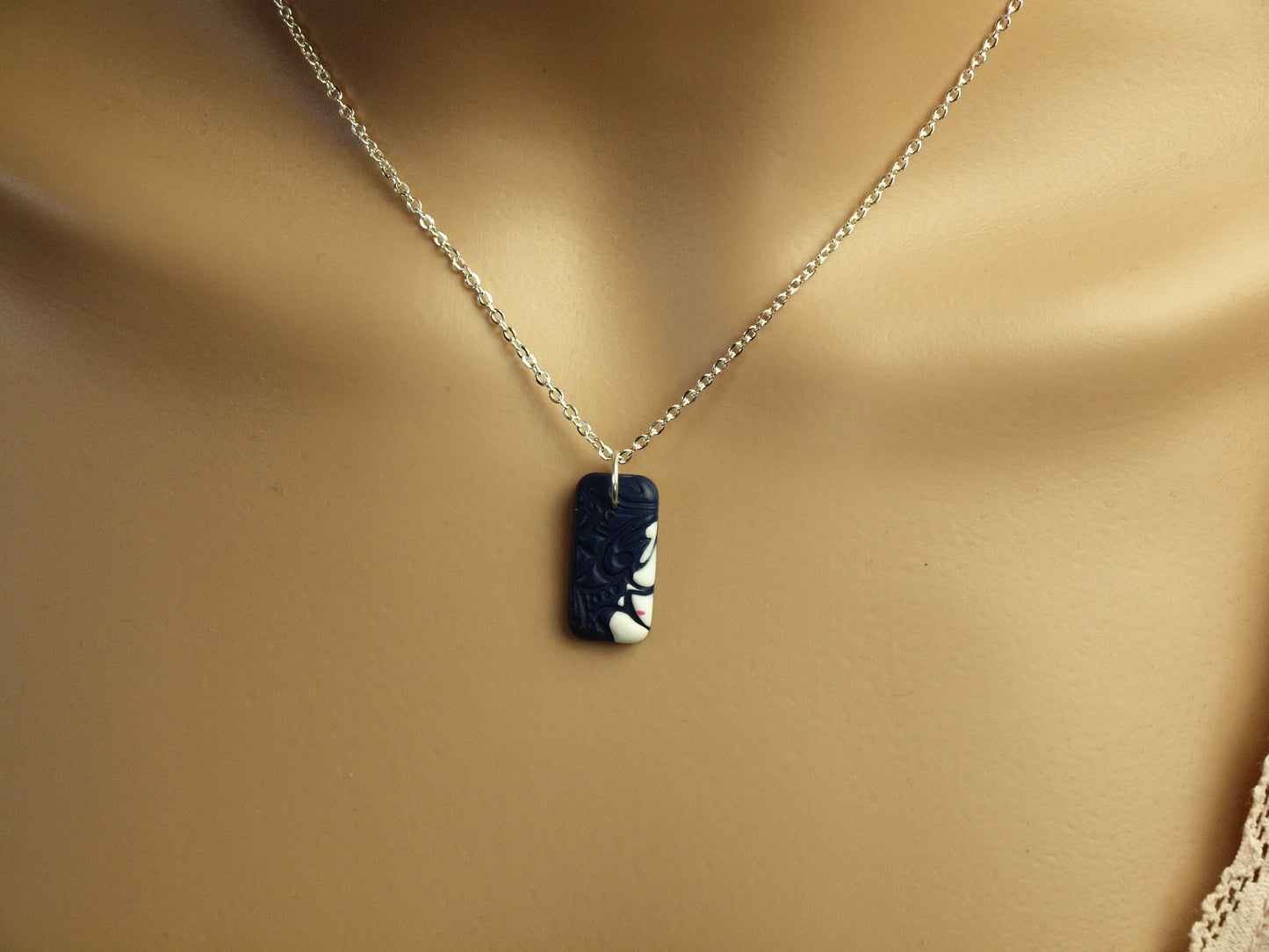 Surferkette Anhänger blau weiß grün Muster Mandala Polymer Clay Kette Leder nach Wahl