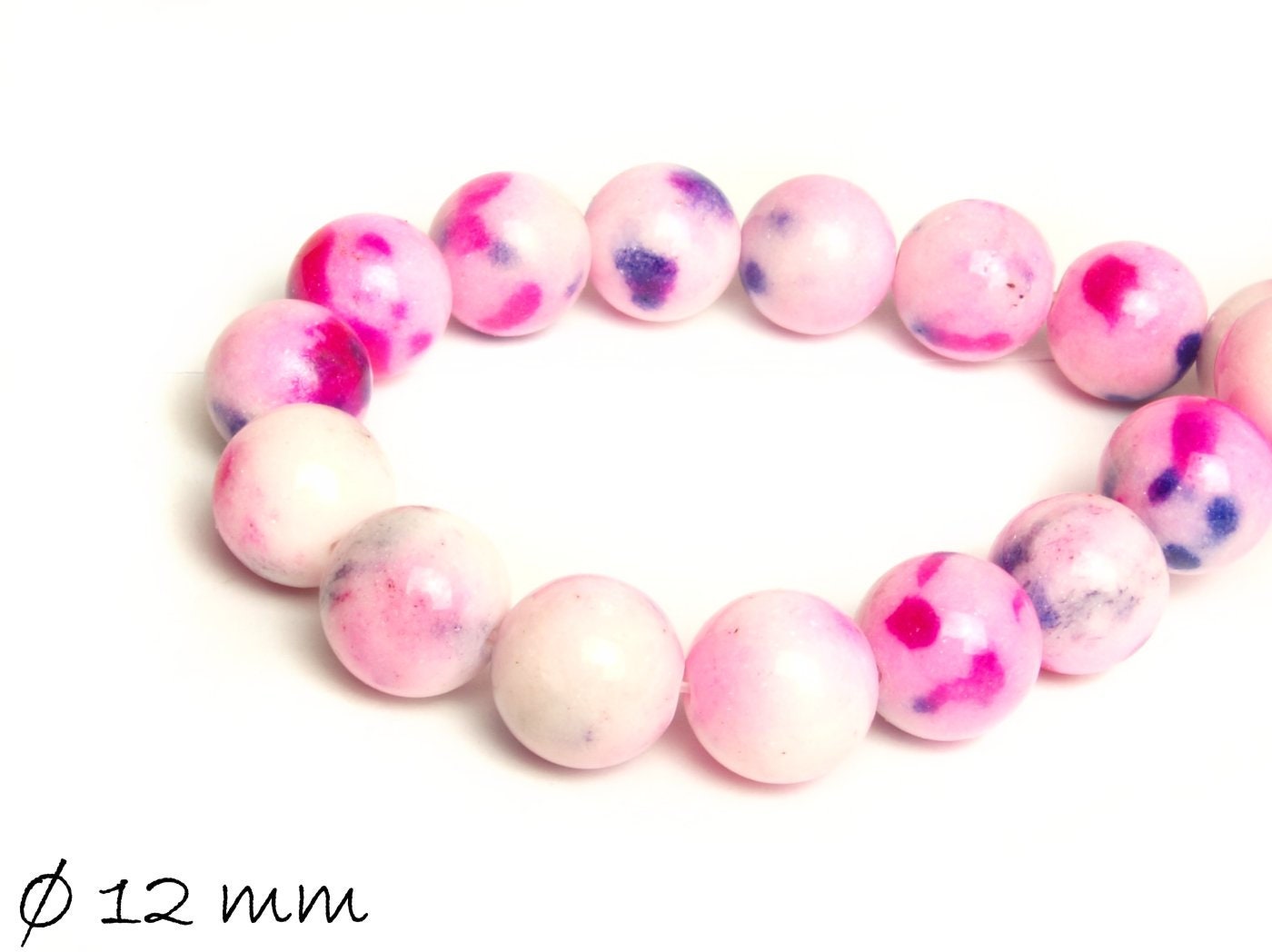 10 Stück natürliche Jadeperlen rosa pink, blau weiß Ø 12 mm