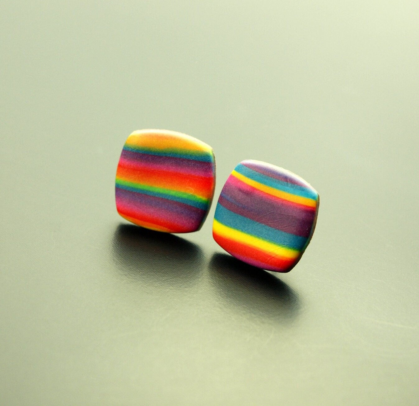 Ohrstecker nach Wahl Viereck retro Muster Regenbogen bunt Streifen Polymer Clay Fimo Ohrringe Stecker