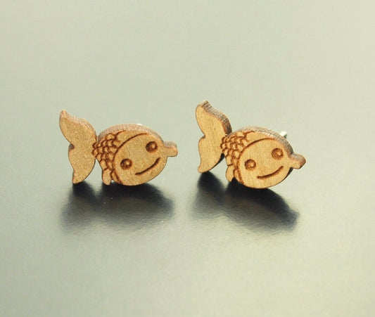 Ohrstecker Fisch Goldfisch Karpfen Koi Holz Ohrringe Meer See Ohrringe