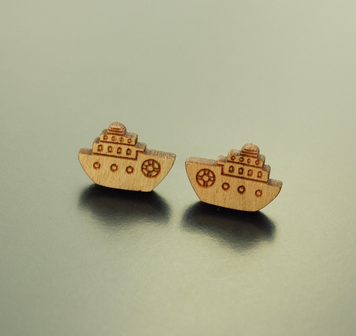 Ohrstecker Schiff Boot Meer Wasser Holz Ohrringe Stecker