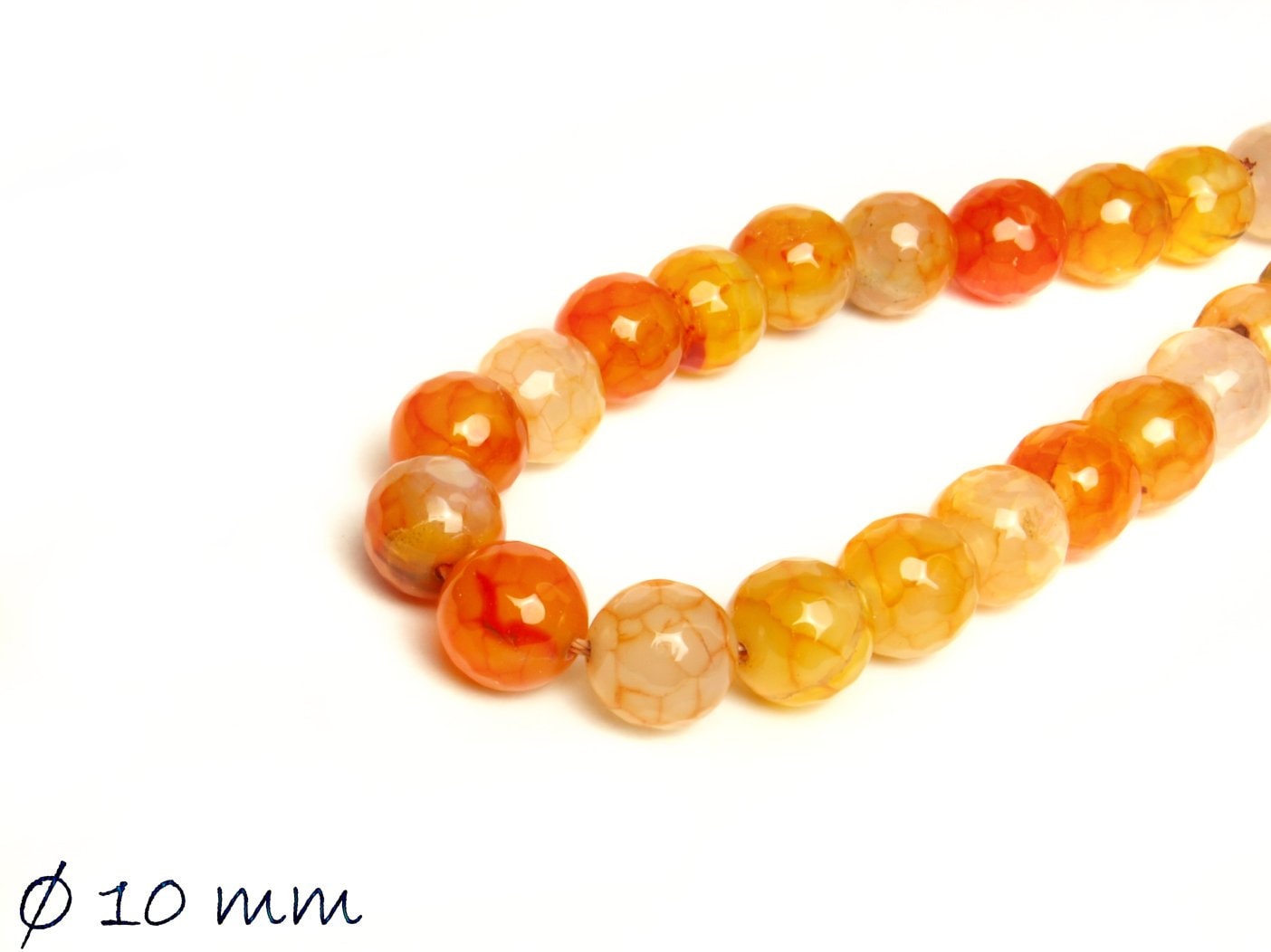 10 Stück Edelstein Drachenader Achat Perlen in orange-gelb, Ø 10 mm
