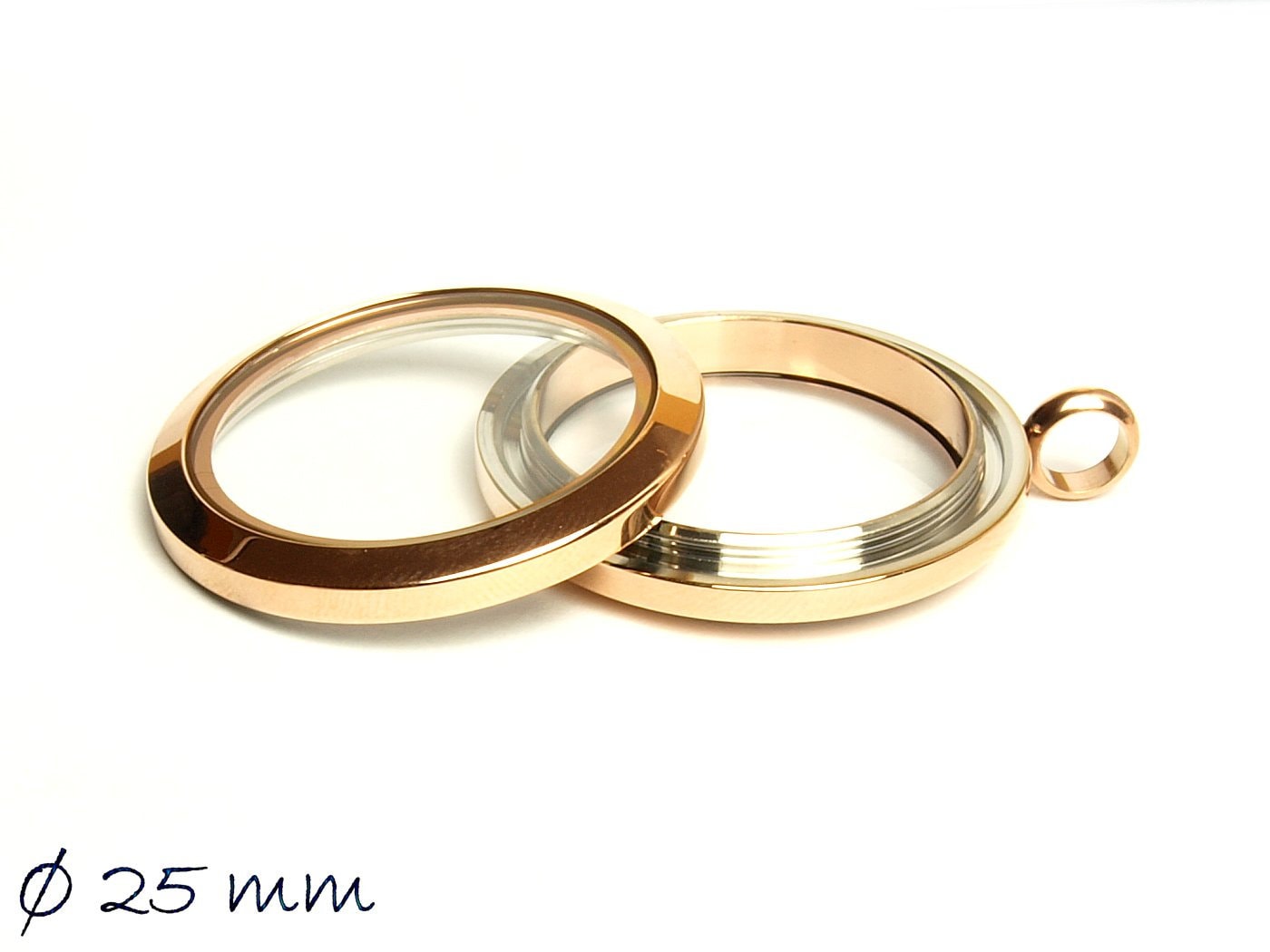 1 Stück Schraub-Medaillons, rose gold, Glas, Edelstahl, Ø 25 mm