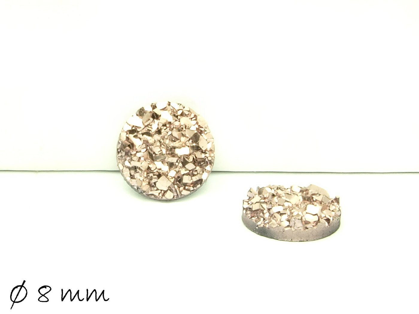 8 Stück runde Resin Cabochons Druzy-Imitat 8 mm, rosegold