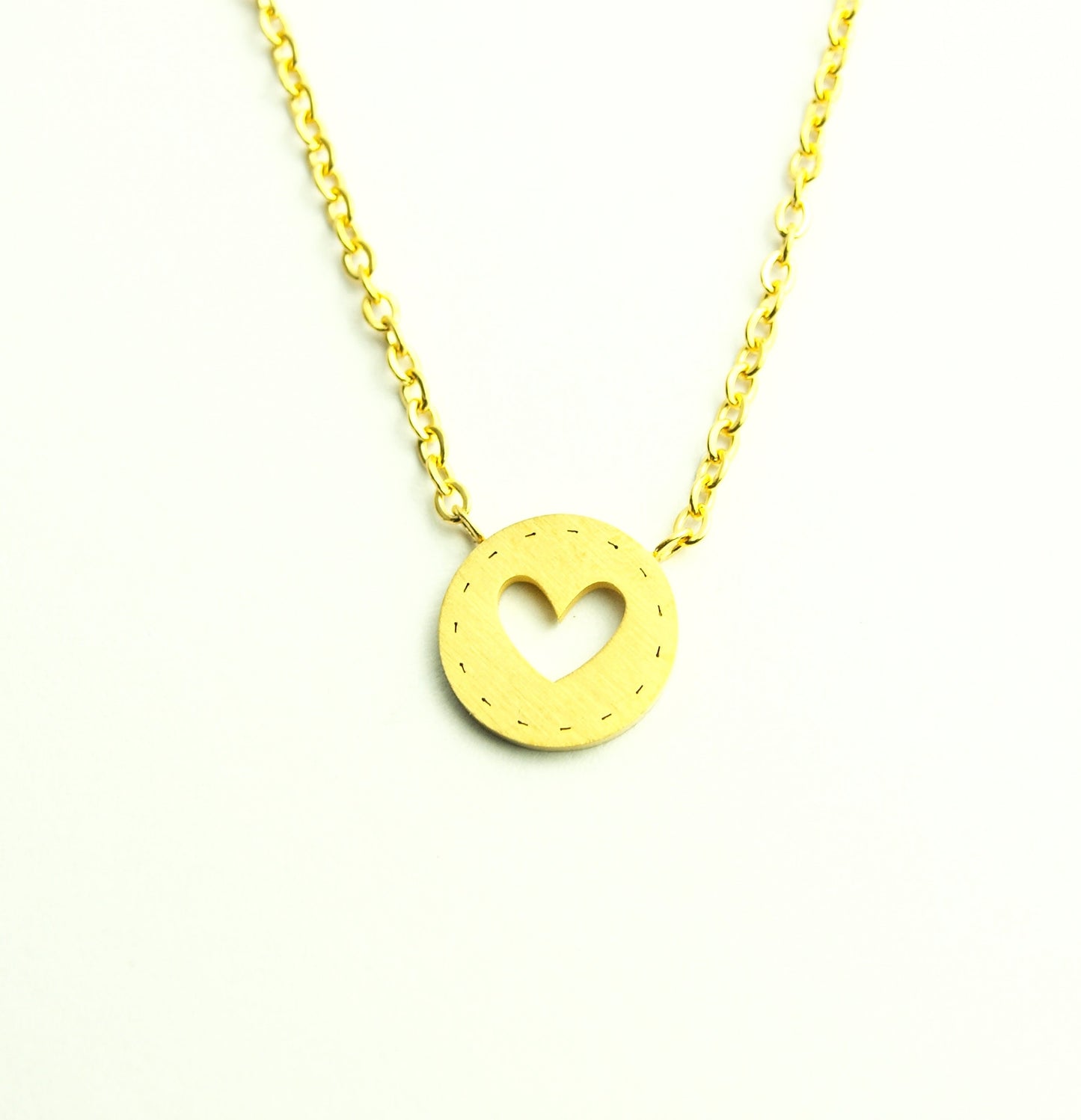 Kette Herz Kreis rund Naht Edelstahl Anhänger golden