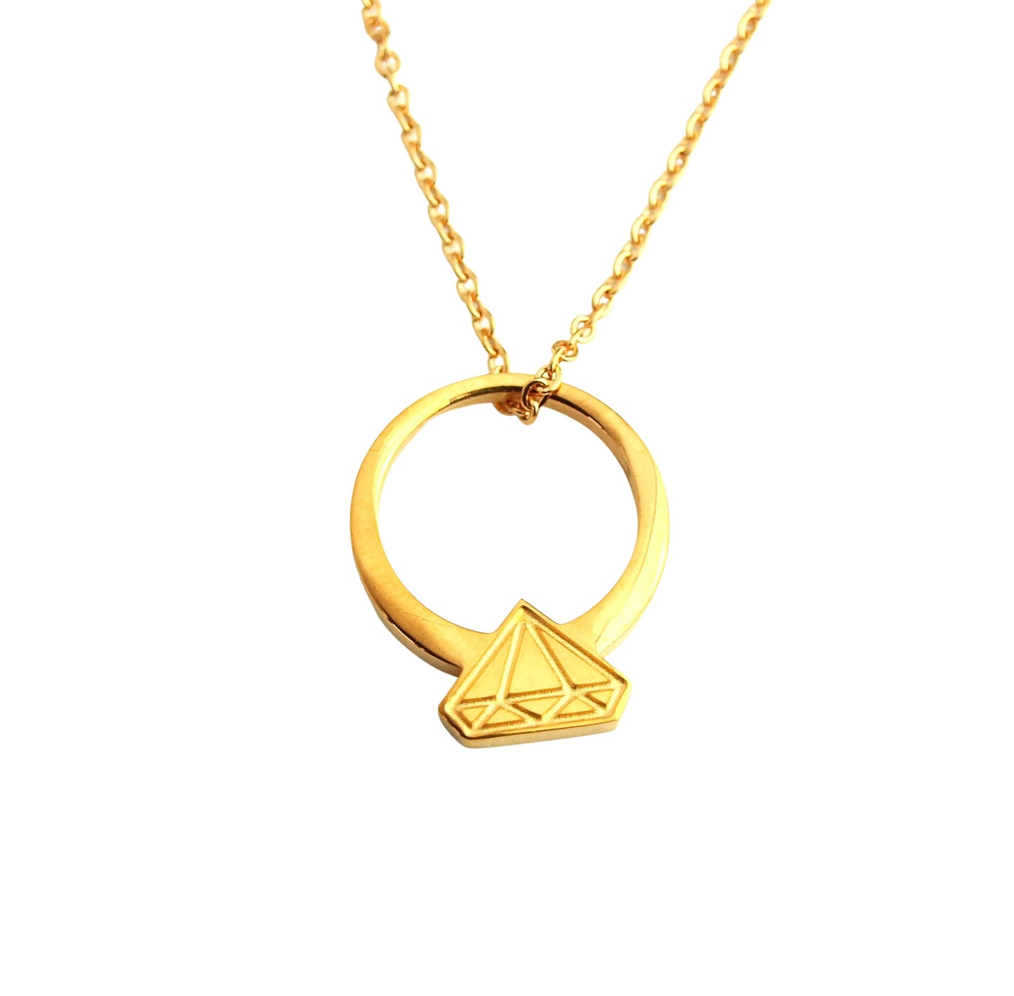 Kette Edelstahl Ring mit Diamant geometrisch Schmuck rosé golden