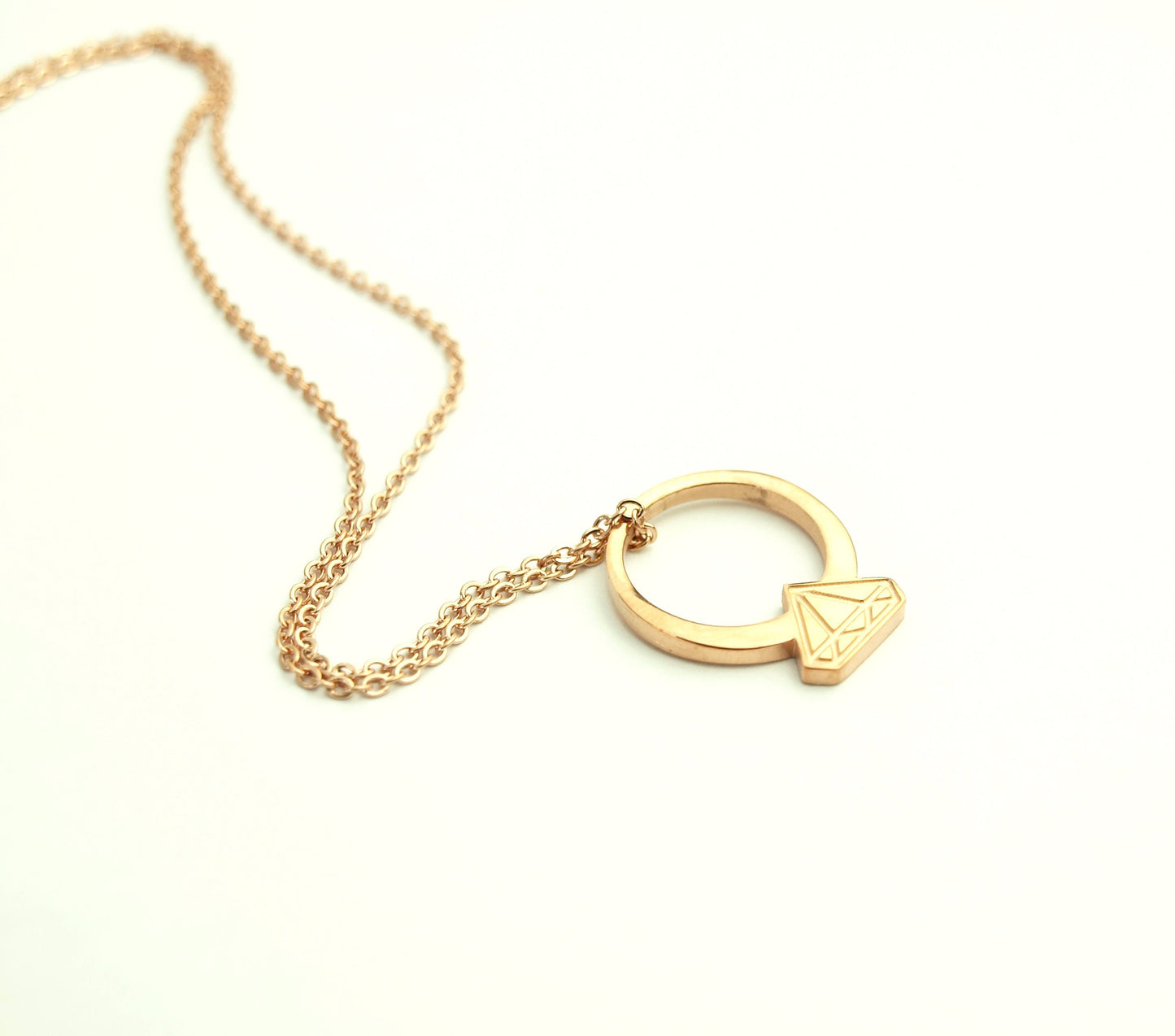 Kette Edelstahl Ring mit Diamant geometrisch Schmuck rosé golden