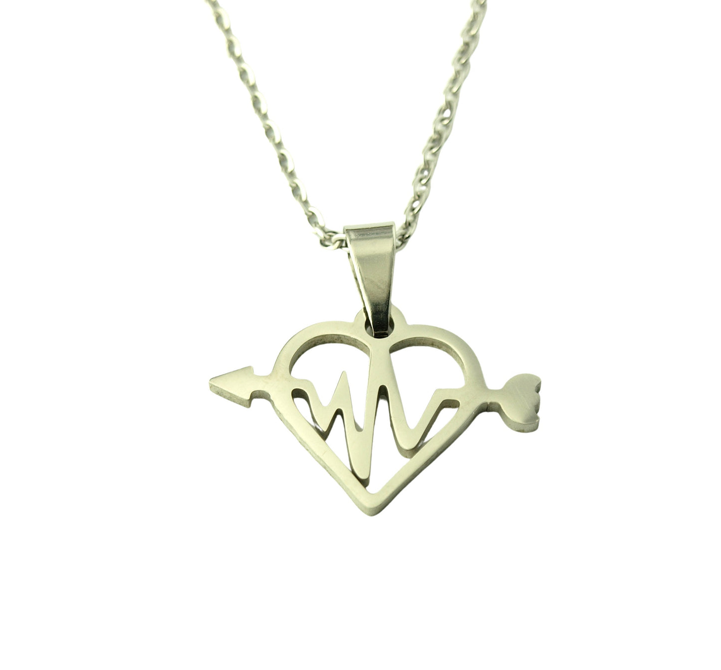 Kette Edelstahl Herzschlag mit Herz Puls Pfeil Elektrokardiogramm Anhänger silbern