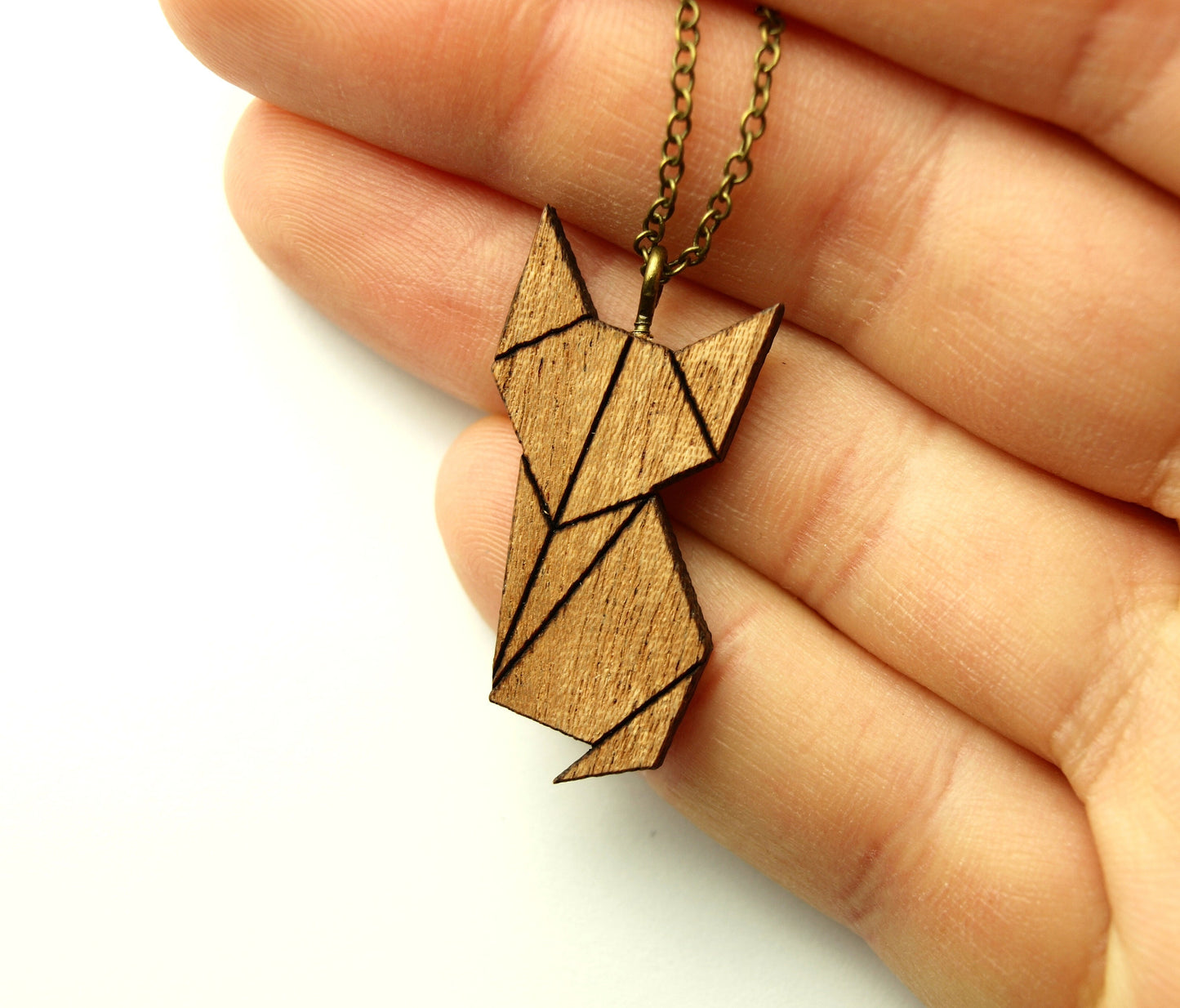 Kette Holz Fuchs Anhänger nach Wahl golden silbern bronze