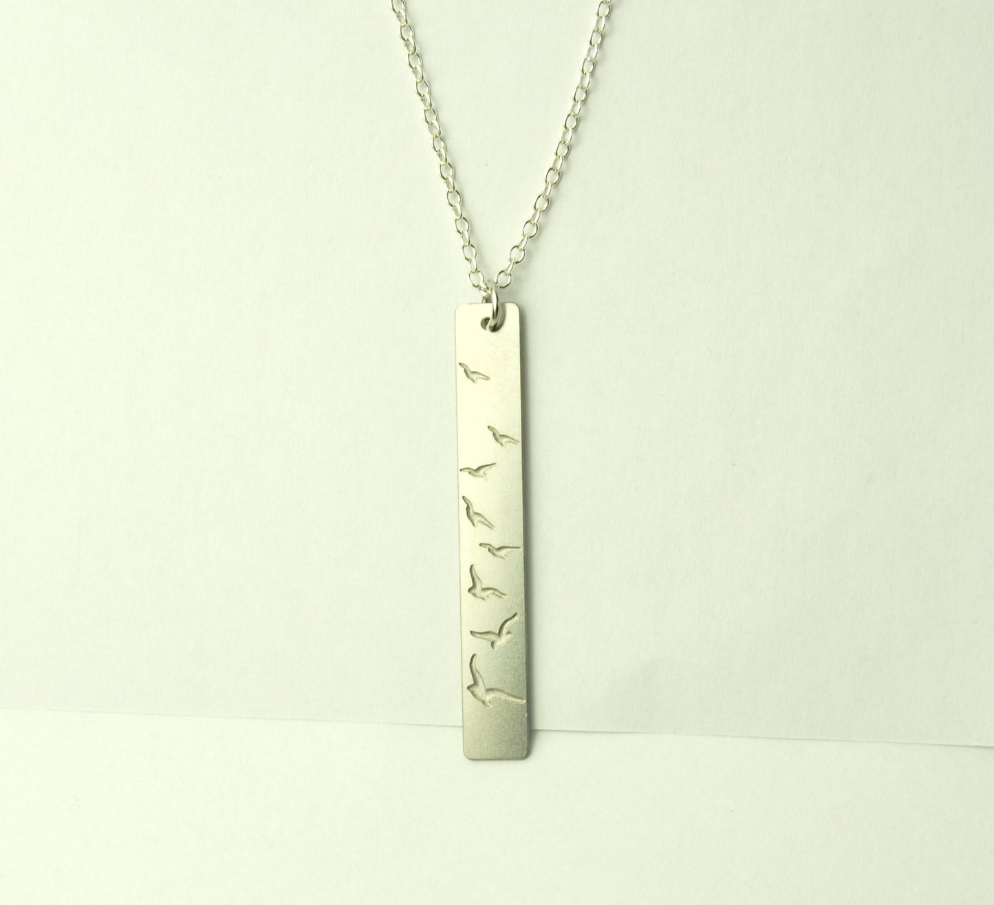 Kette Rechteck Vögel Möwen Schwalben Edelstahl Anhänger silbern