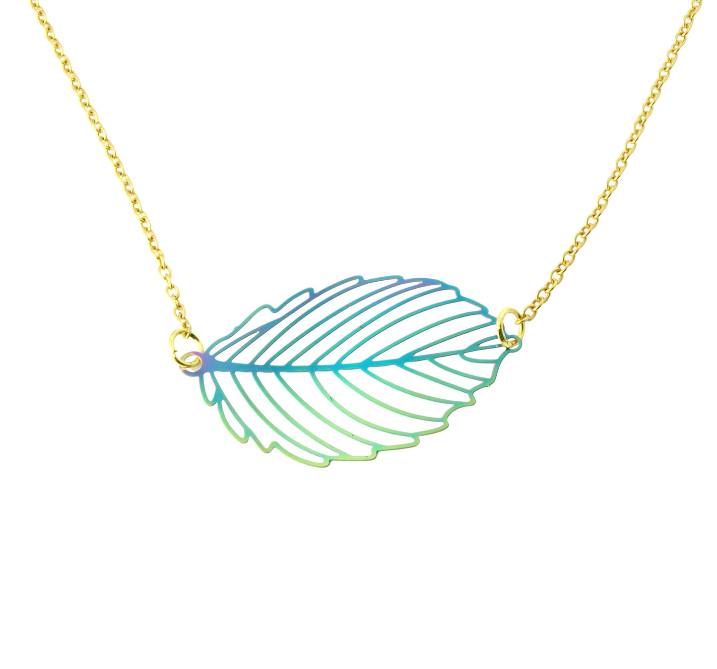 Kette Blatt Anhänger Baum Edelstahl Regenbogen bunt golden