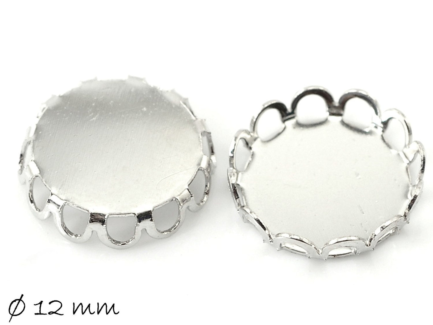 10 Stück Fassungen für Cabochons, 12 mm, platin