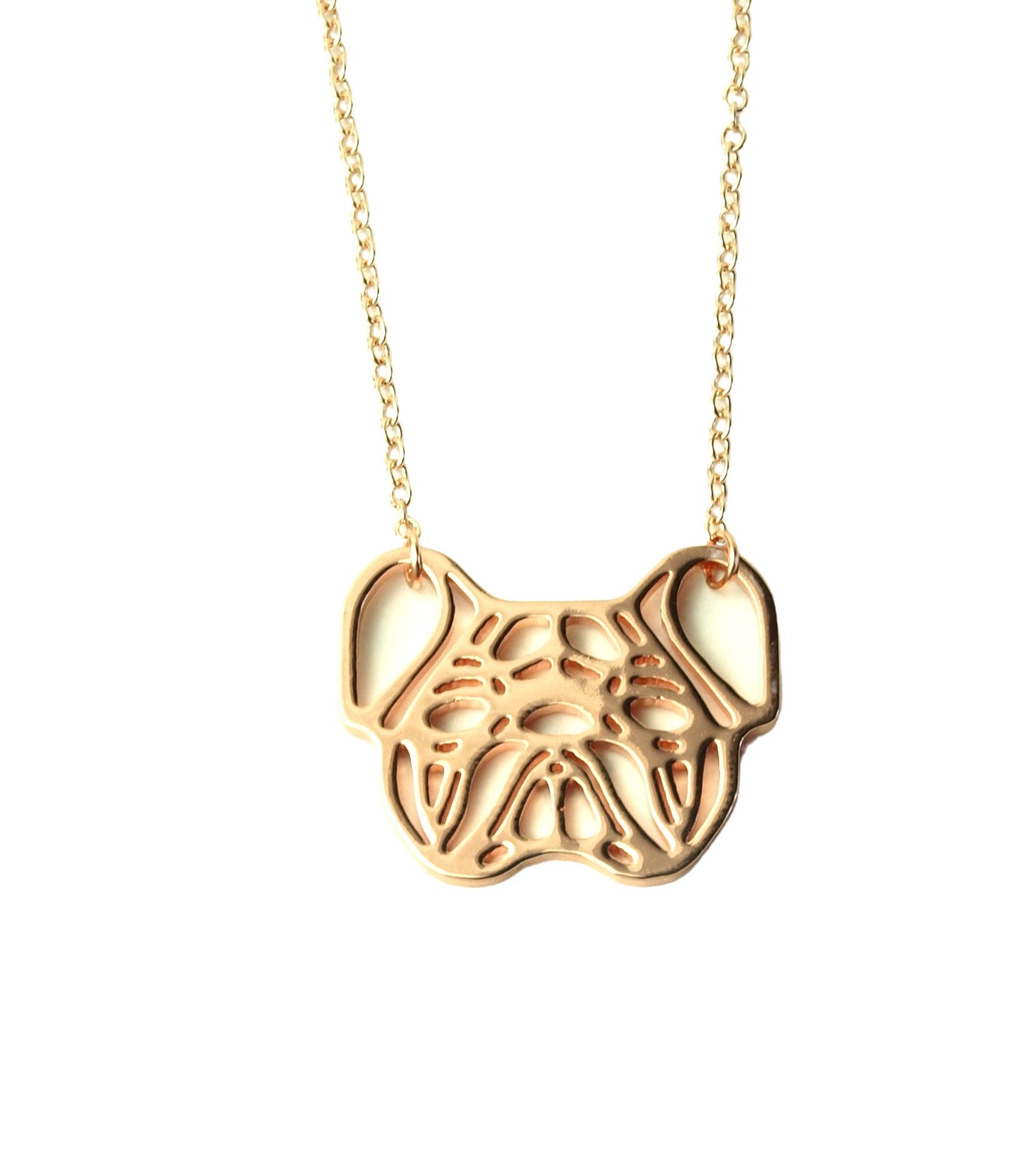 Kette mit Bulldoggen Anhänger in roé golden.