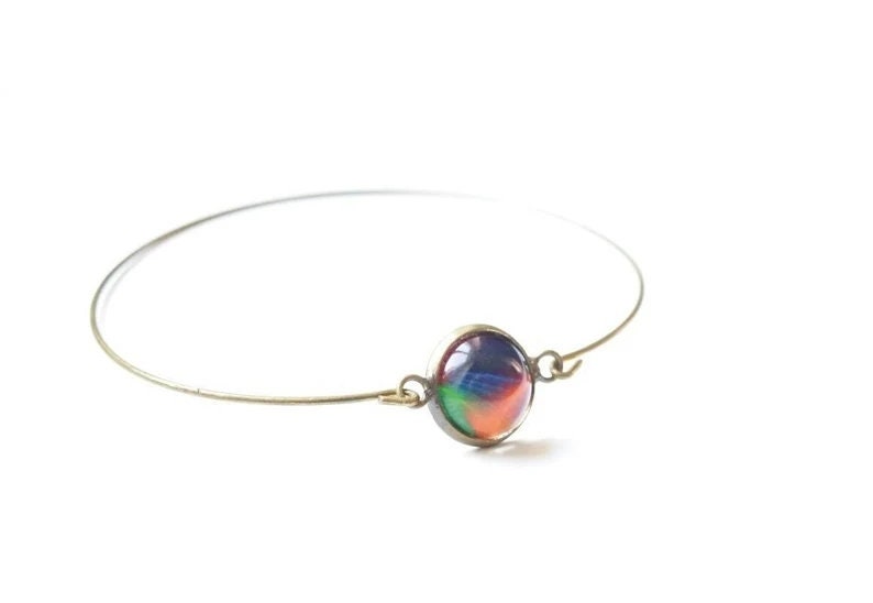 Armreif retro farbig bunt Cabochon Glas Spiralreif silber bronze Muster nach Wahl