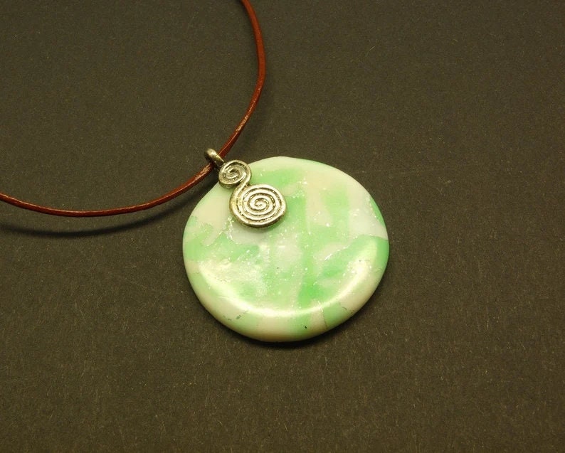 Kette Leder Cabochon Polymer Clay farbig bunt retro Muster nach Wahl
