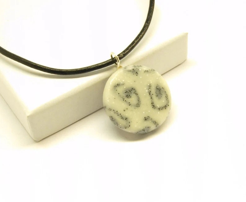 Kette Leder Cabochon Polymer Clay farbig bunt retro Muster nach Wahl