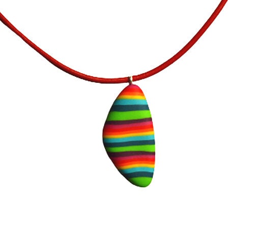 Kette Leder Viereck Streifen Polymer Clay farbig bunt Regenbogen retro Muster nach Wahl