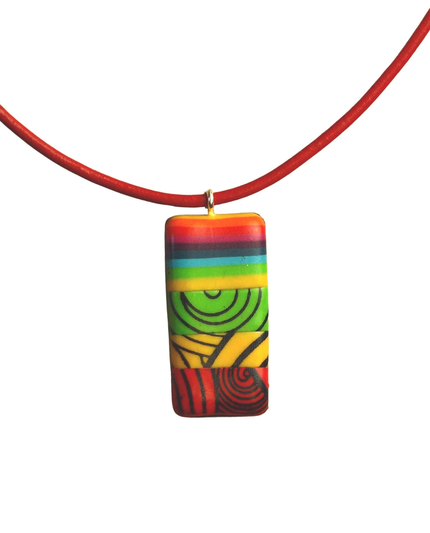 Surferkette Leder Rechteck Polymer Clay Streifen bunt Linien retro Lederkette Muster nach Wahl