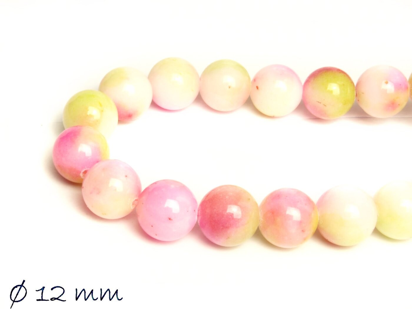 10 Stück Edelstein Jadeperlen rosa gelb 12 mm