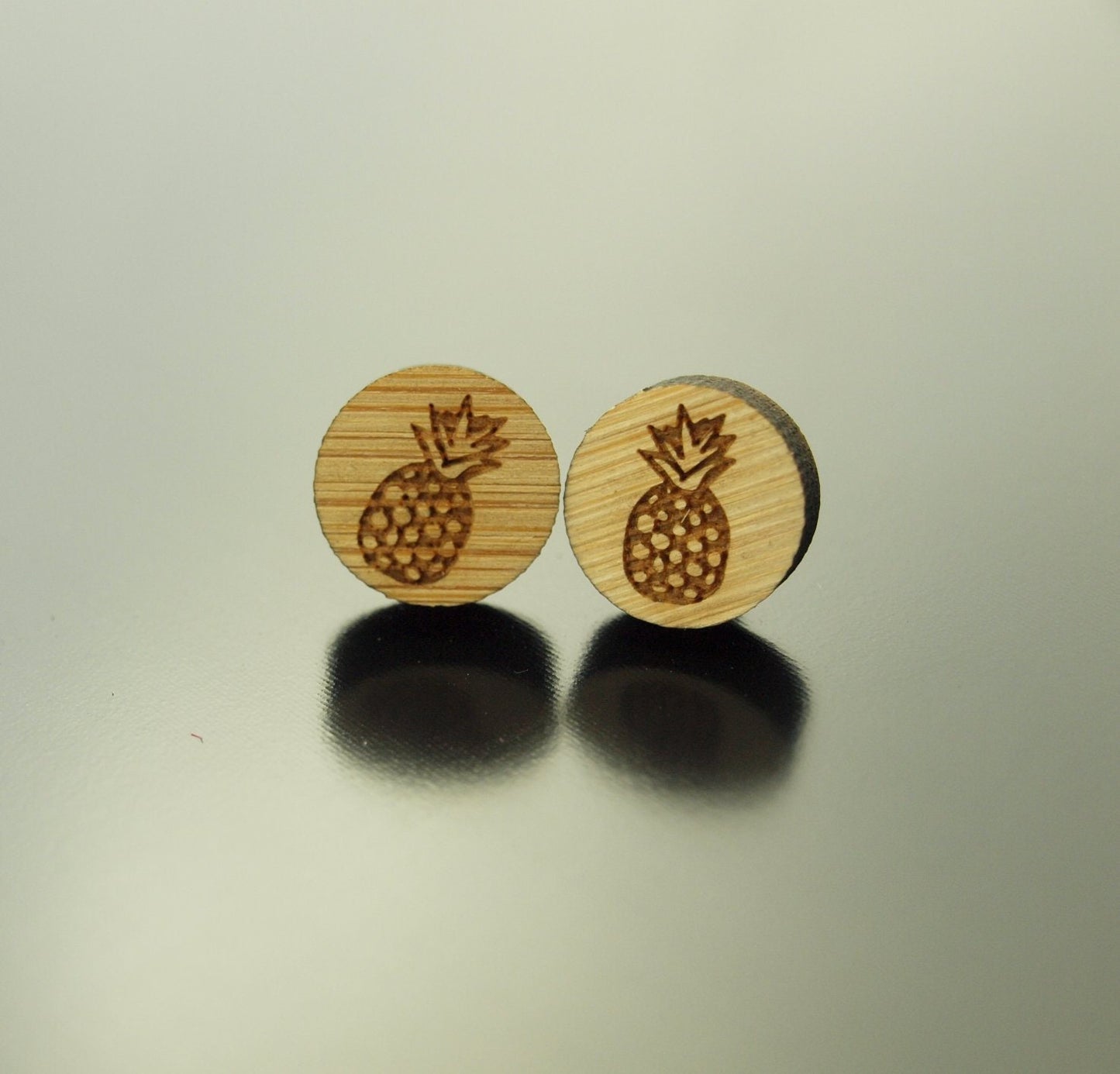 Ohrstecker Ananas rund Obst Frucht essen Holz Ohrringe Stecker
