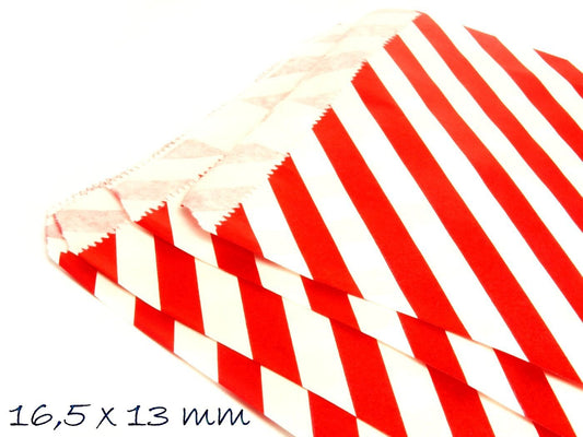 10 Papiertüten rot weiß Streifen 13 x 16,5 cm