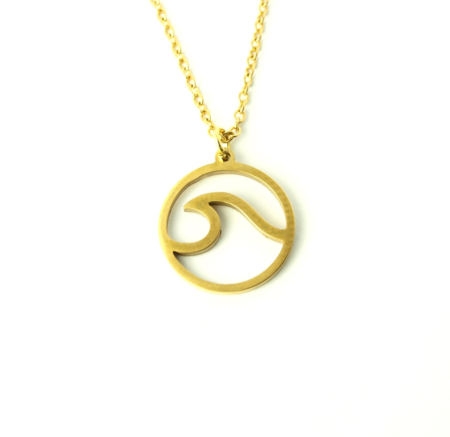Kette Edelstahl Welle Kreis rund Wasser Anhänger golden