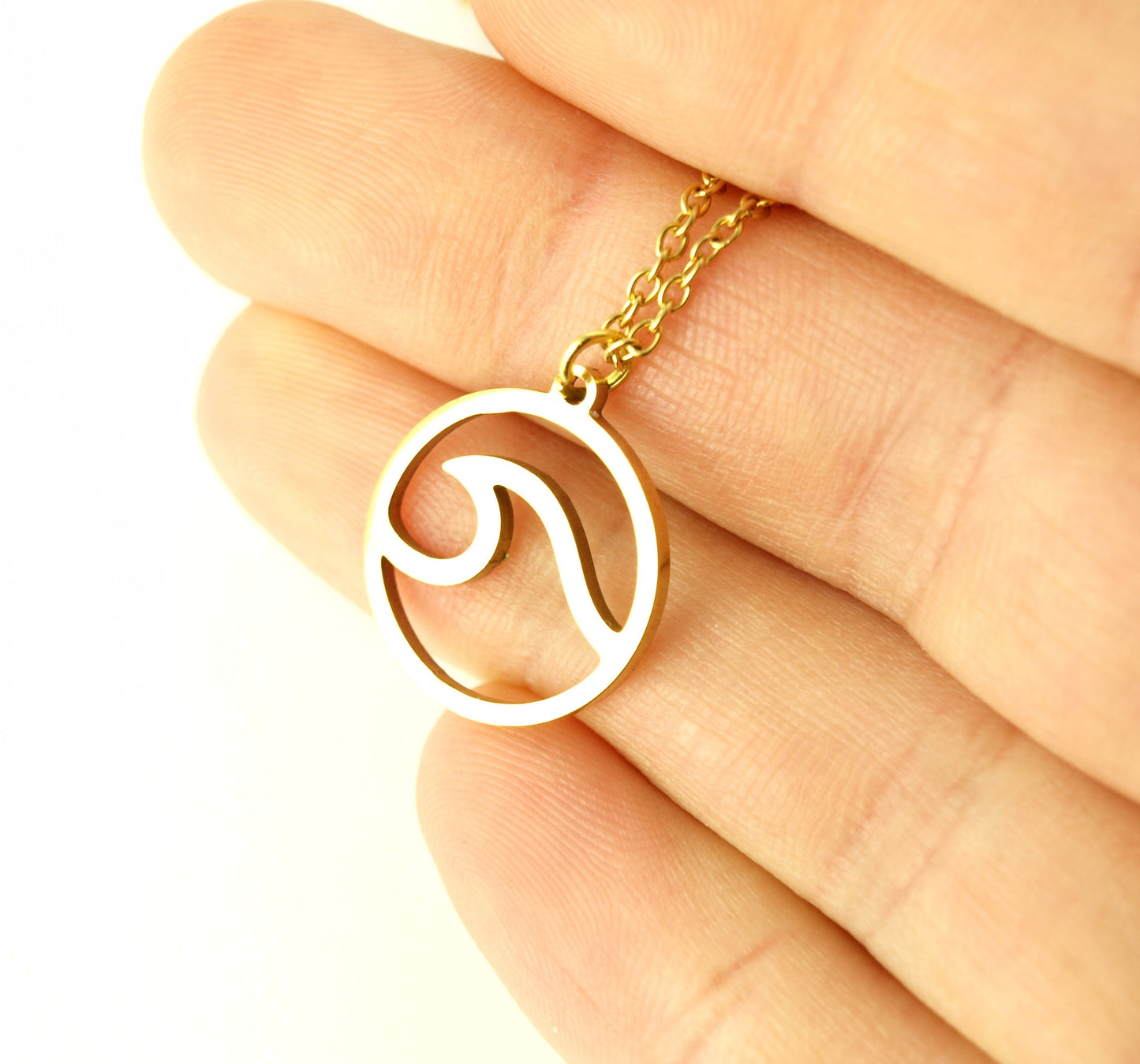 Kette Edelstahl Welle Kreis rund Wasser Anhänger golden
