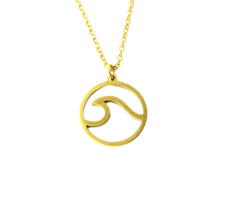 Kette Edelstahl Welle Kreis rund Wasser Anhänger golden