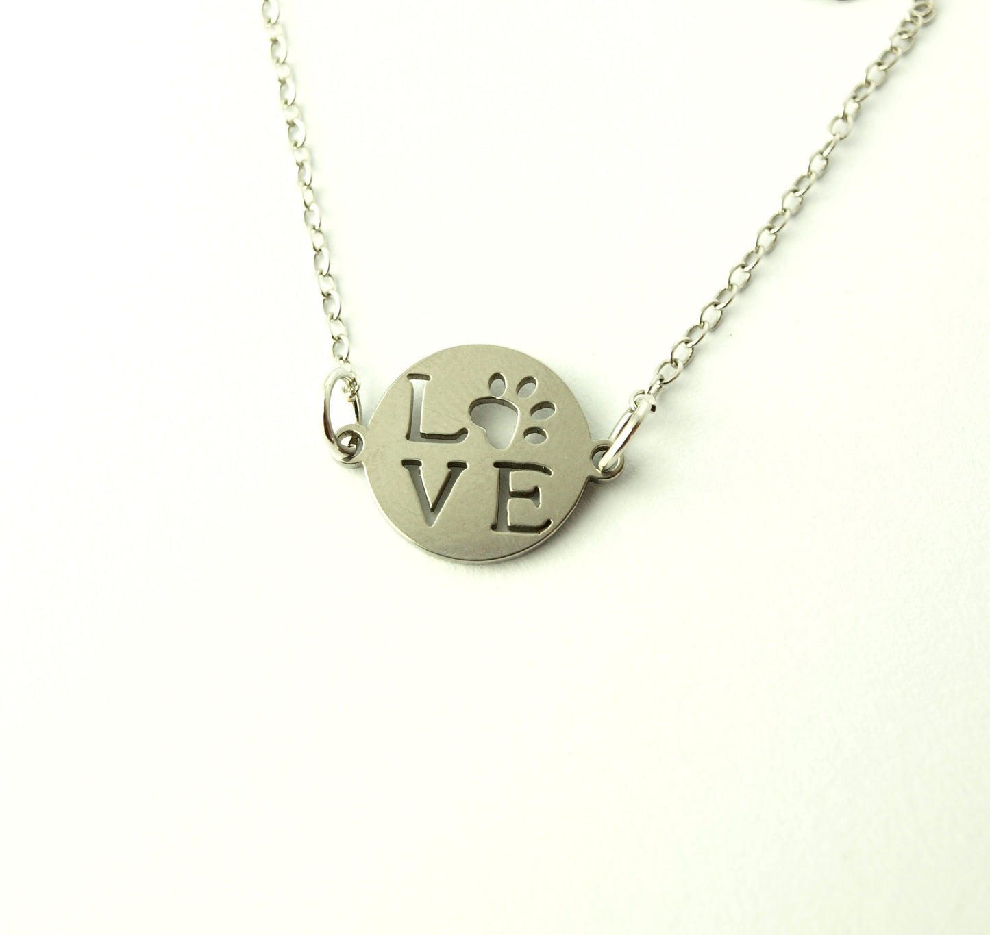 Kette Pfote Love Liebe Anhänger Edelstahl silbern rund Hund Katze Tatze