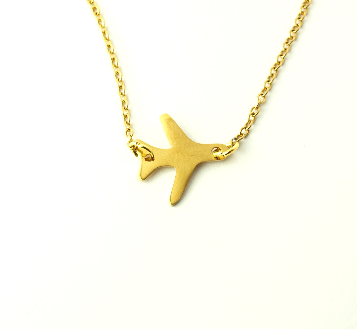 Kette Edelstahl Flieger Flugzeug Anhänger golden