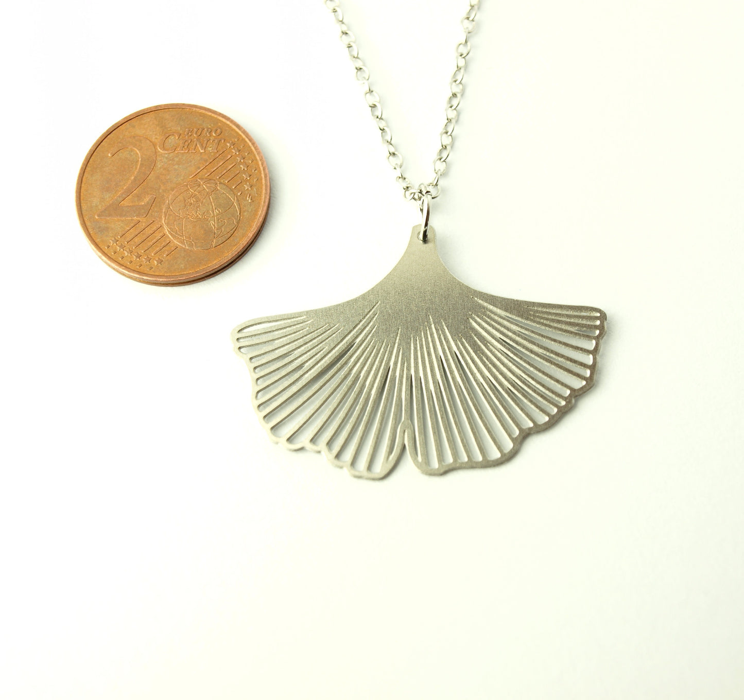 Kette Ginkgo Blatt Edelstahl Anhänger silbern