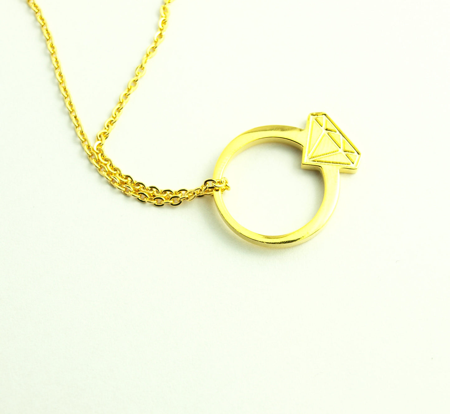 Kette Edelstahl Ring mit Diamant geometrisch Schmuck golden