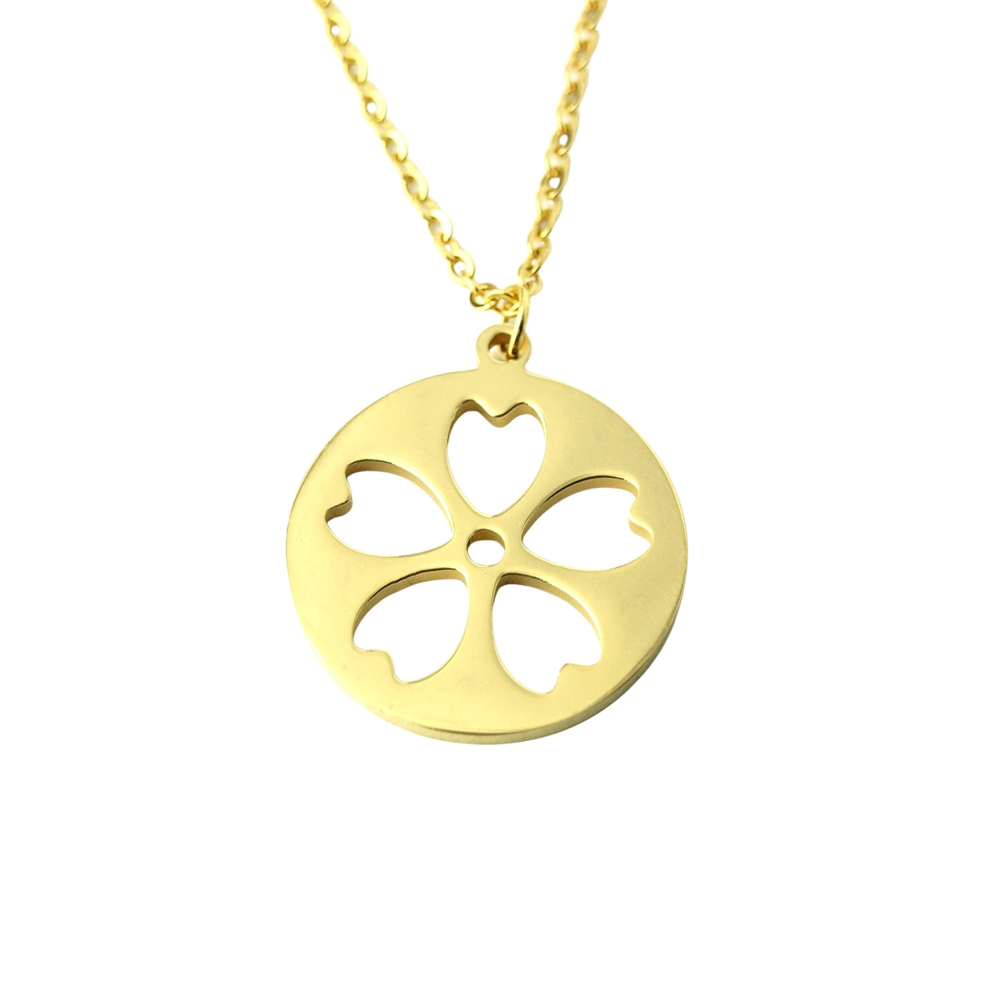 Kette Blume Anhänger Kreis rund Edelstahl golden Blüte