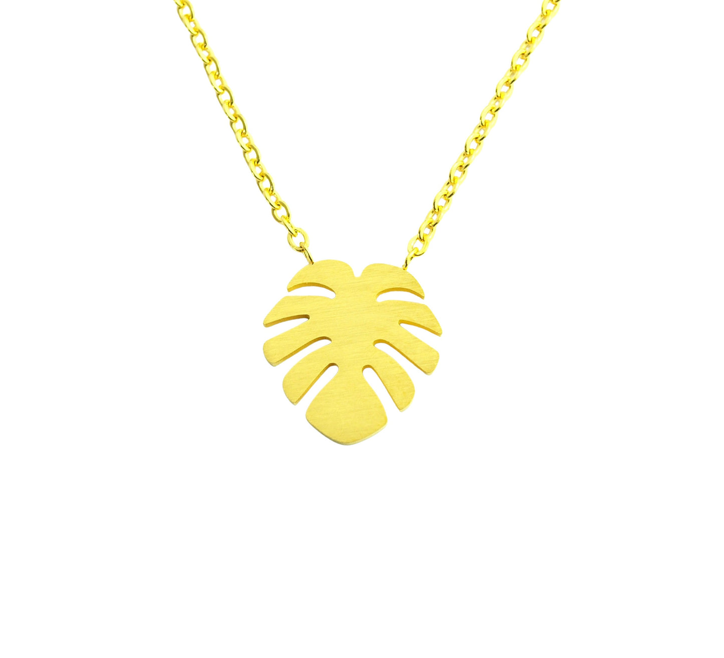 Kette Edelstahl Monstera Palme Blatt Anhänger golden