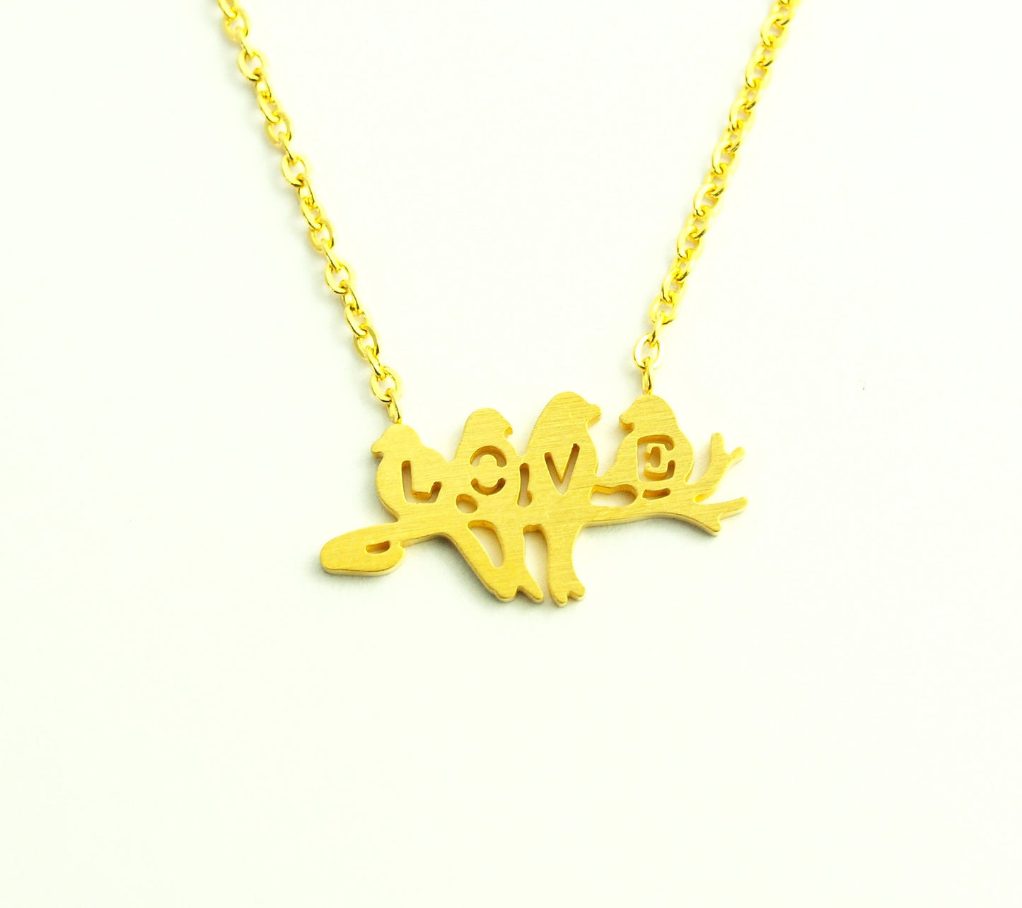 Kette Lovebirds Vögel auf Zweig Love Liebe Freundschaft Edelstahl Anhänger golden