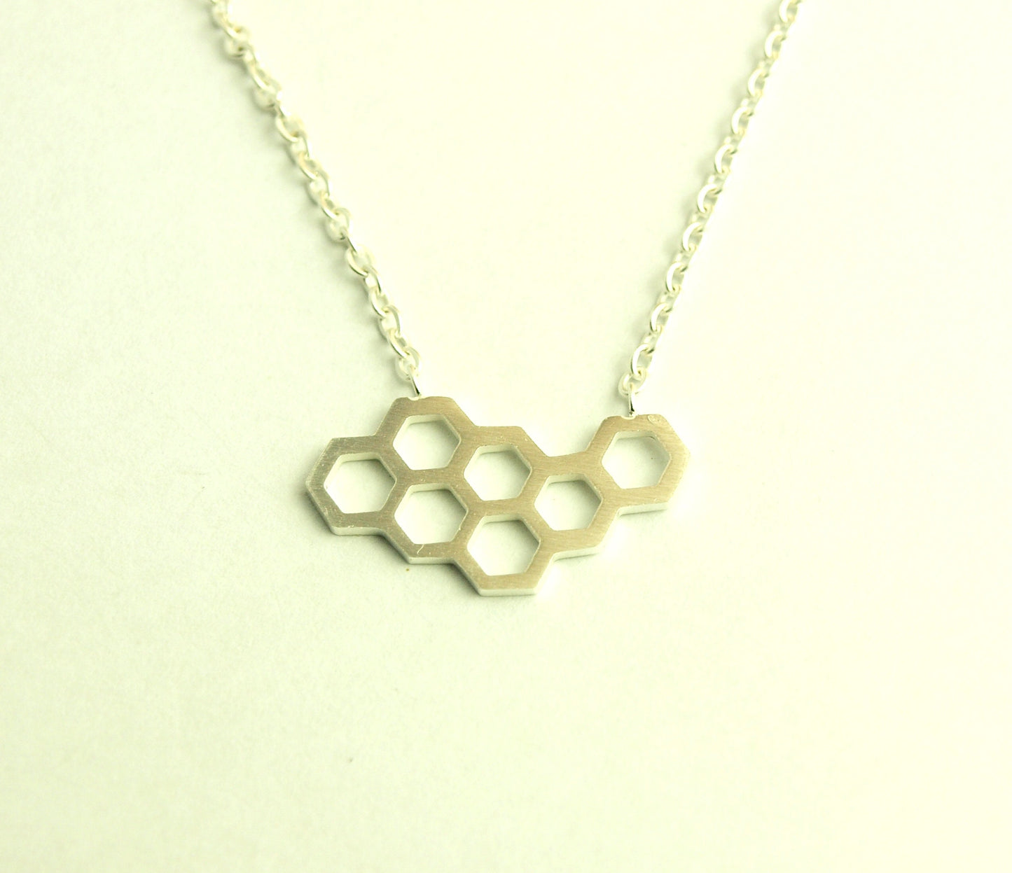 Kette Bienenwabe Hexagon Wabe Edelstahl Anhänger silbern
