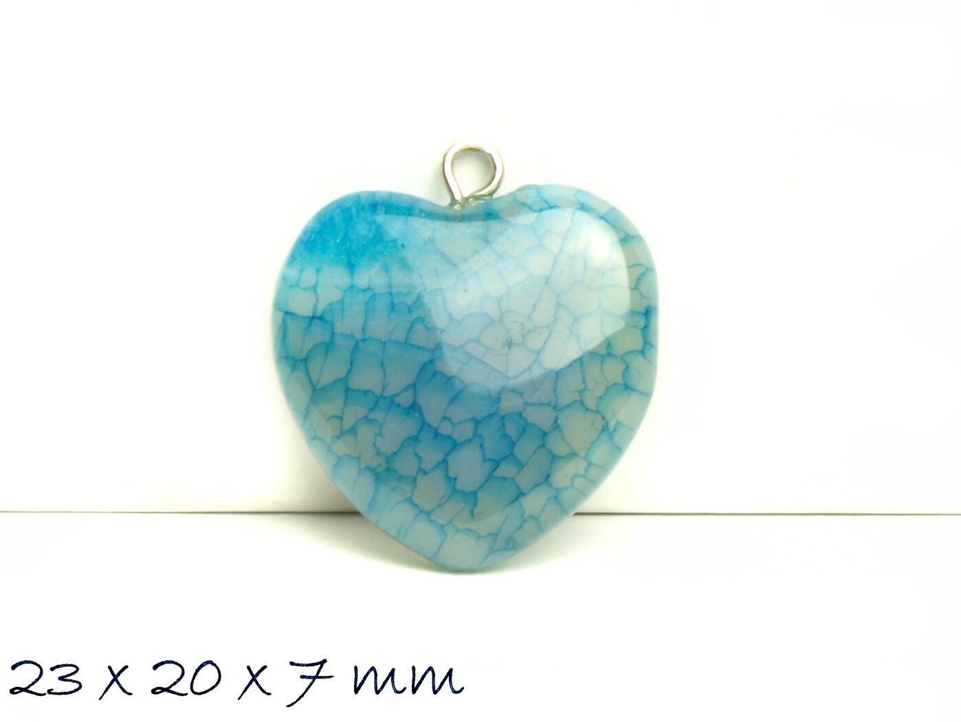 1 Stück Herz Anhänger Drachenader Achat 23 x 20 x 7 mm, hellblau