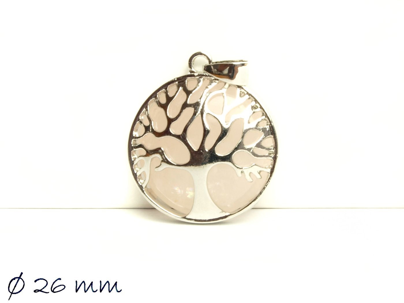 1 Stück Anhänger Edelstein Rosenquarz, Tree of Life, Lebensbaum, Ø 26 mm