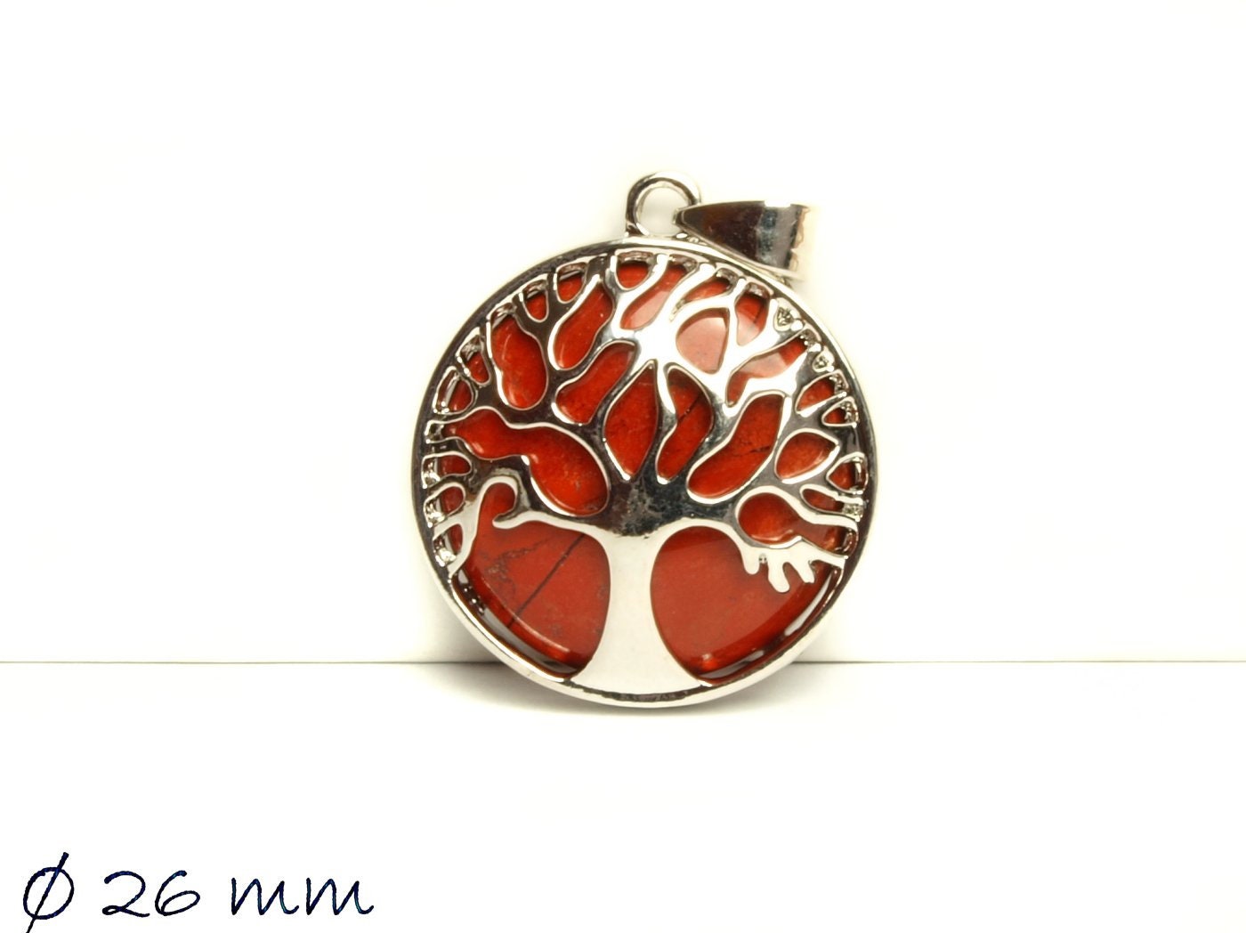 1 Stück Anhänger Edelstein Roter Jasper, Tree of Life, Lebensbaum, Ø 26 mm