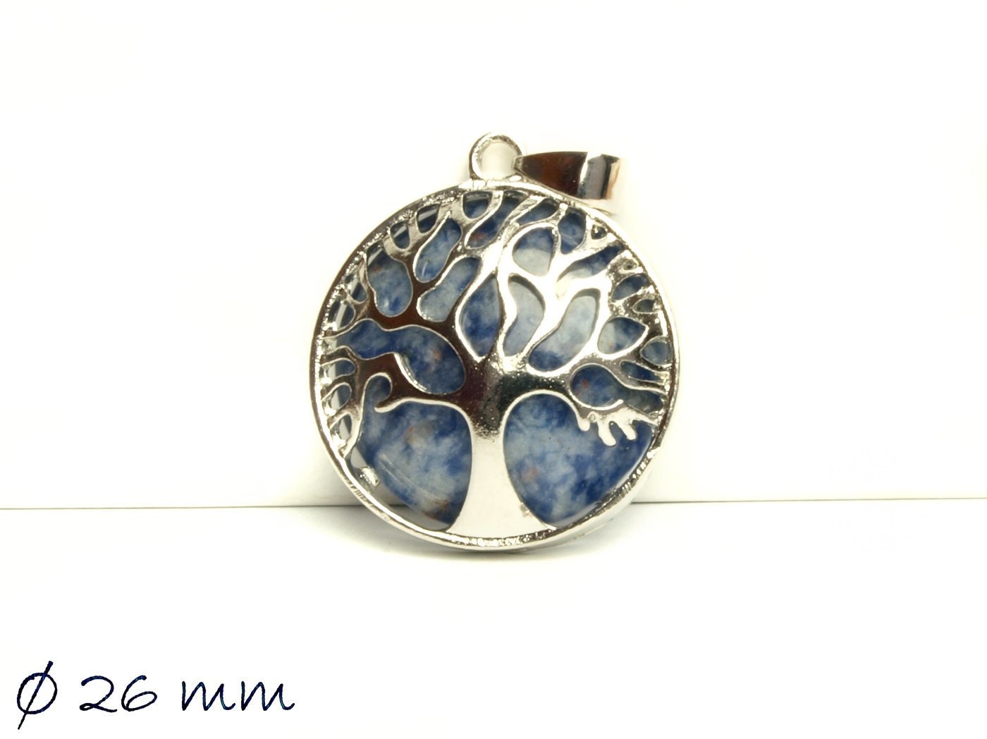 1 Stück Anhänger Edelstein Sodalith, Tree of Life, Lebensbaum, Ø 26 mm