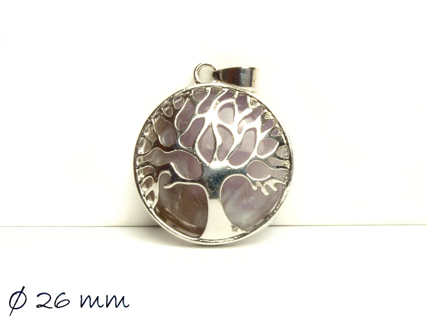 1 Stück Anhänger Edelstein Amethyst, Tree of Life, Lebensbaum, Ø 26 mm