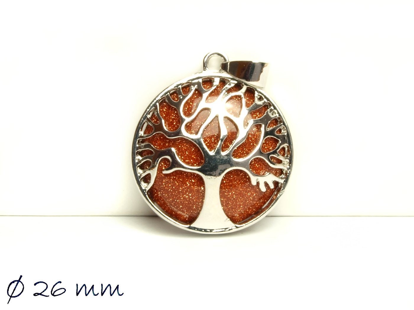 1 Stück Anhänger Edelstein Roter Goldfluss, Tree of Life, Lebensbaum, Ø 26 mm