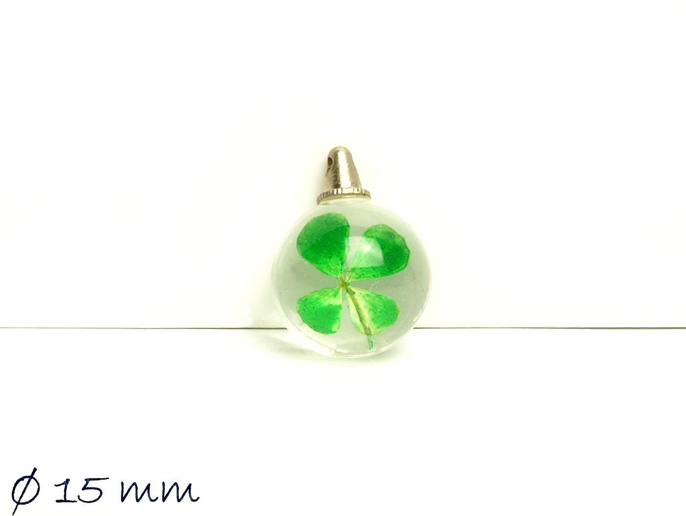 Anhänger Glaskugel mit Kleeblatt Ø 15 mm