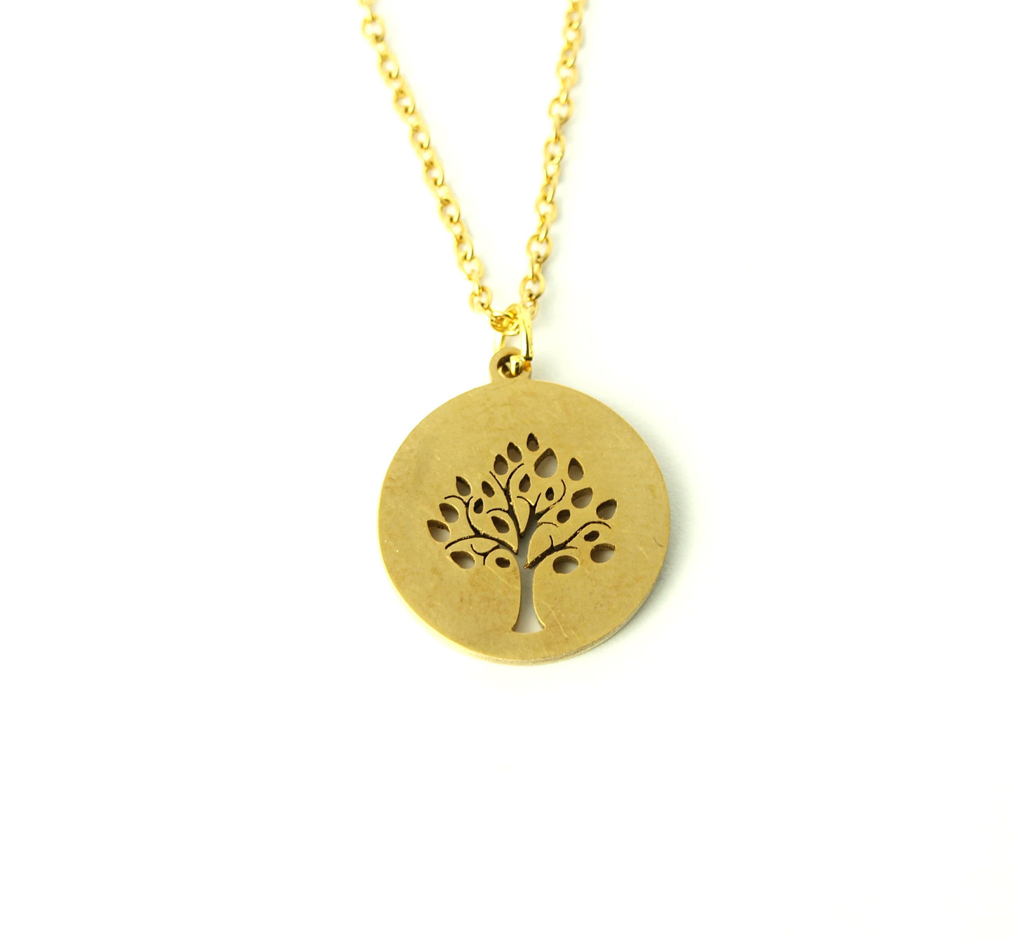 Kette Edelstahl Baum Lebensbaum Anhänger Scheibe rund golden